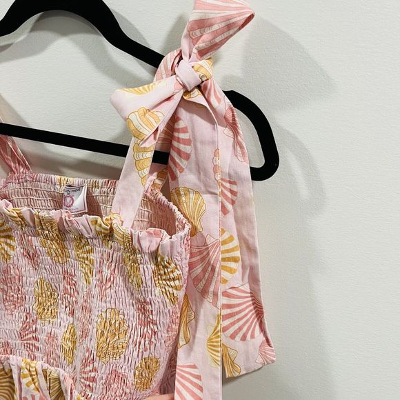 Victoria Dunn Kathleen Maeve M Taylor Top Seashell Print Tie Sleeve Linen Resort - Picture 7 of 11